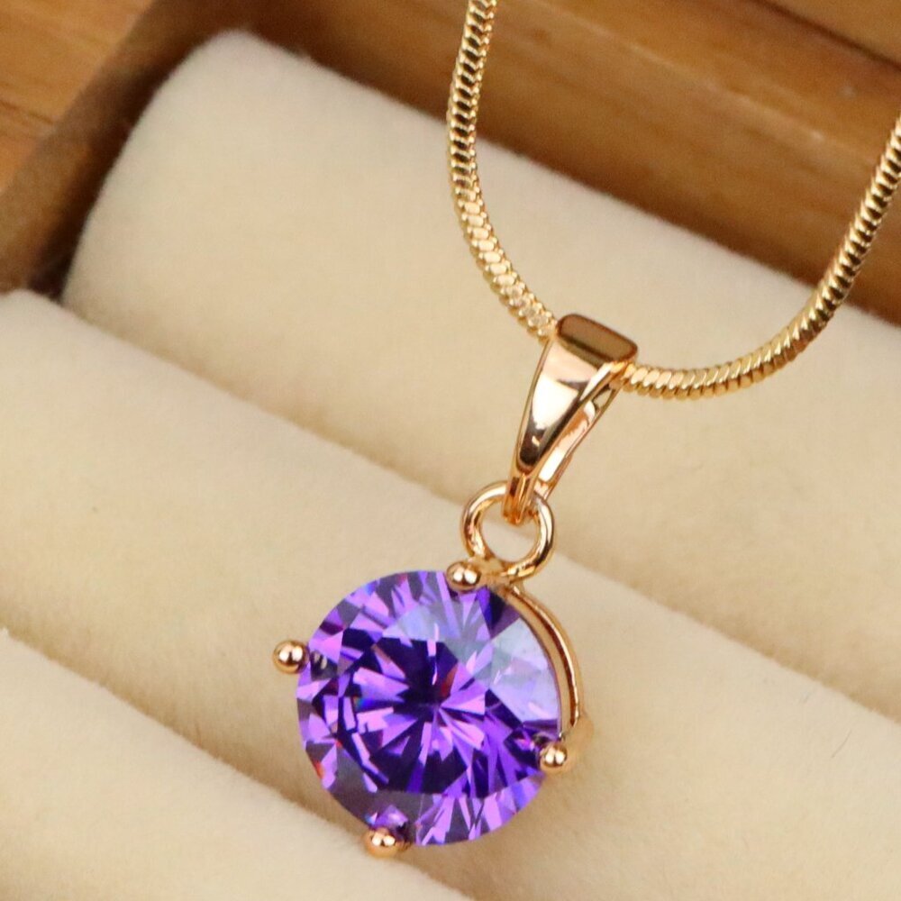 "Shimmering Round Purple Pendant in Gold Plated Brass Setting, XPPT1665